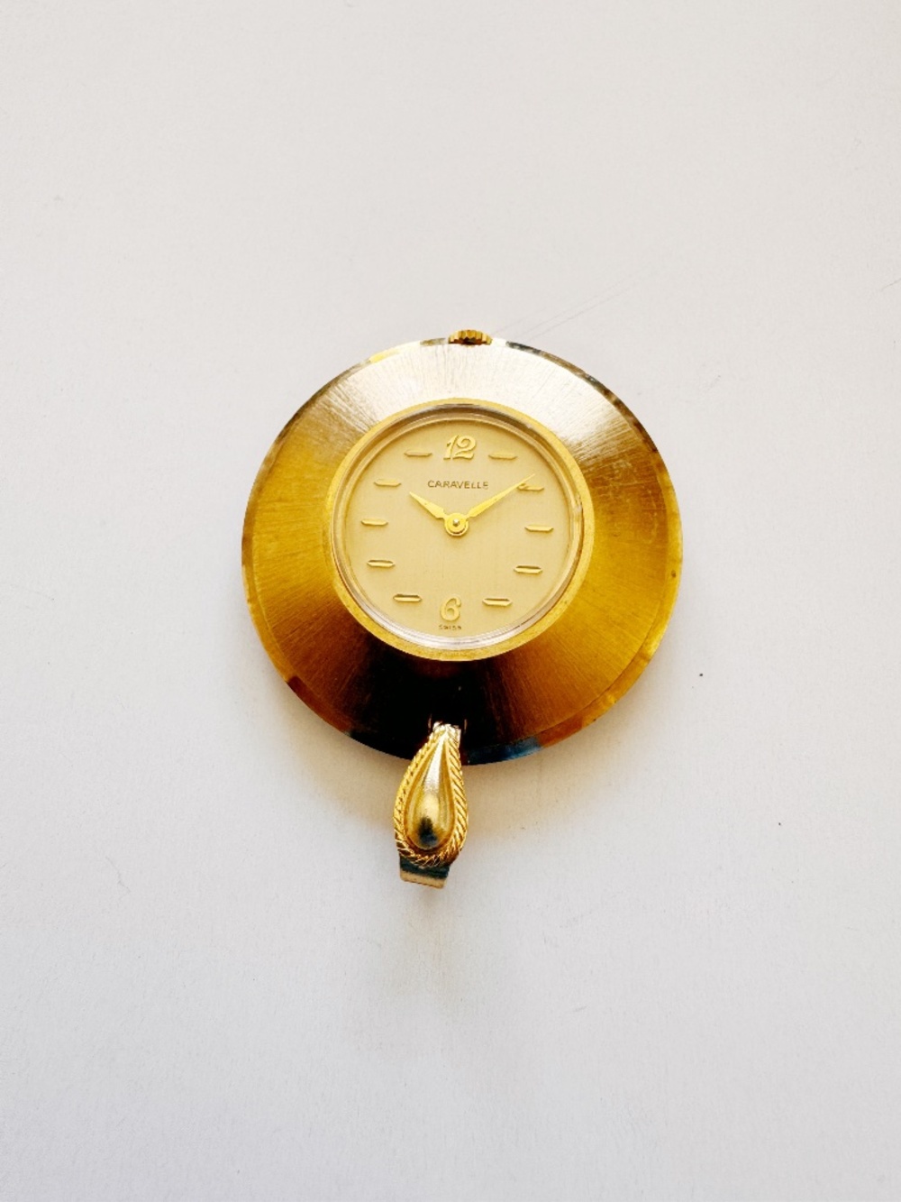 Vintage Caravelle Swiss Mechanical Gold Tone Pendant Watch 36mm Wind Up
